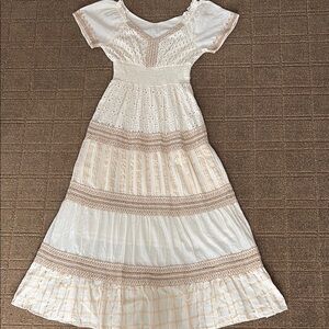 Boho. Cream and Tan Maxi Dress